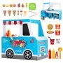 VEVOR Ice Cream Cart for Kids, 20+ PCS Ice Cream Truck Wooden Playset, Pretend Play Stand with Steering Wheel & Chalkboard, Payment Scanner & Freezer, Faucet & Sink, Suitable for Kids 3-7 Years Old
