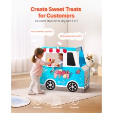VEVOR Ice Cream Truck Wooden Playset Pretend Play Stand for Kids Aged 3-7