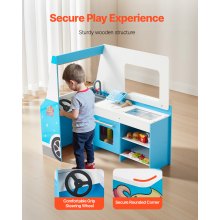 VEVOR Ice Cream Truck Wooden Playset Pretend Play Stand for Kids Aged 3-7