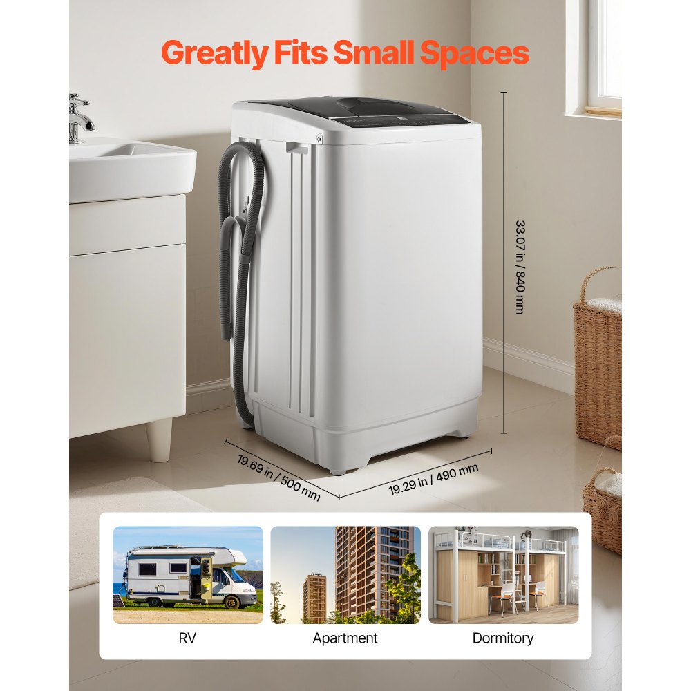 VEVOR Portable Washing Machine, Portable Washer 1.3 cu.ft with LED Display, Stainless Steel Drum, 8 Wash Programs & 6 Adjustable Water Levels, Portable Washer Machine for Apartments, RVs, and Dorms