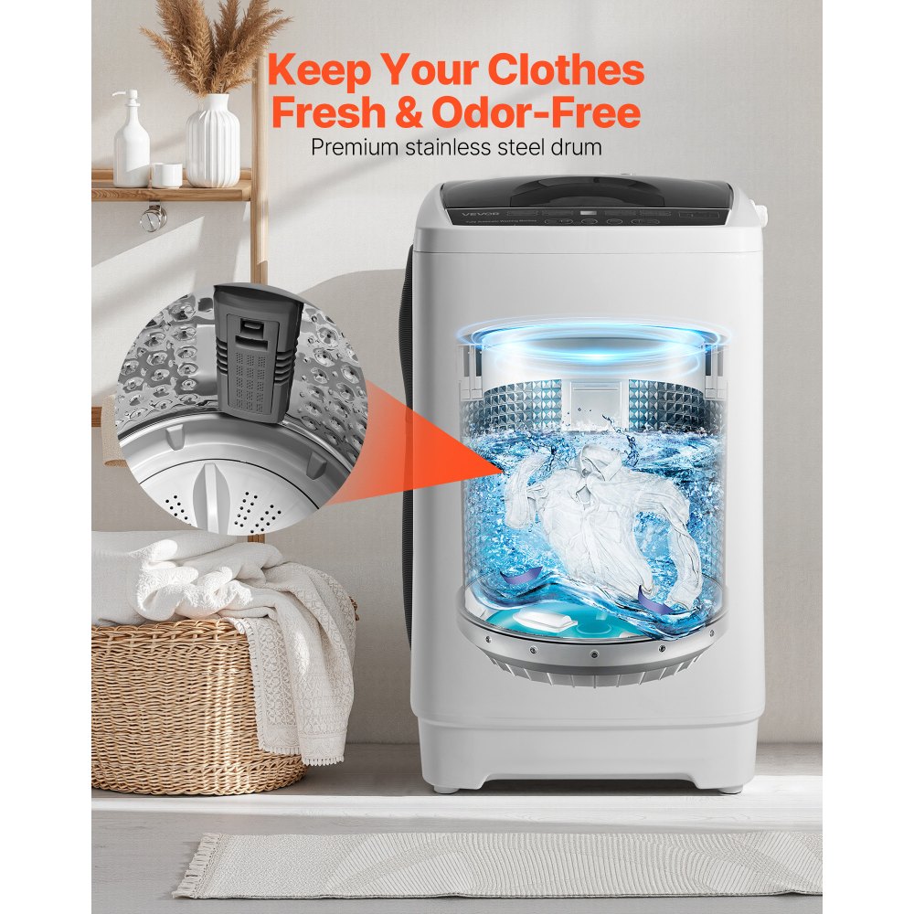 VEVOR Portable Washing Machine, Portable Washer 1.3 cu.ft with LED Display, Stainless Steel Drum, 8 Wash Programs & 6 Adjustable Water Levels, Portable Washer Machine for Apartments, RVs, and Dorms