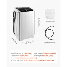 VEVOR Portable Washing Machine, Portable Washer 1.3 cu.ft with LED Display, Stainless Steel Drum, 8 Wash Programs & 6 Adjustable Water Levels, Portable Washer Machine for Apartments, RVs, and Dorms