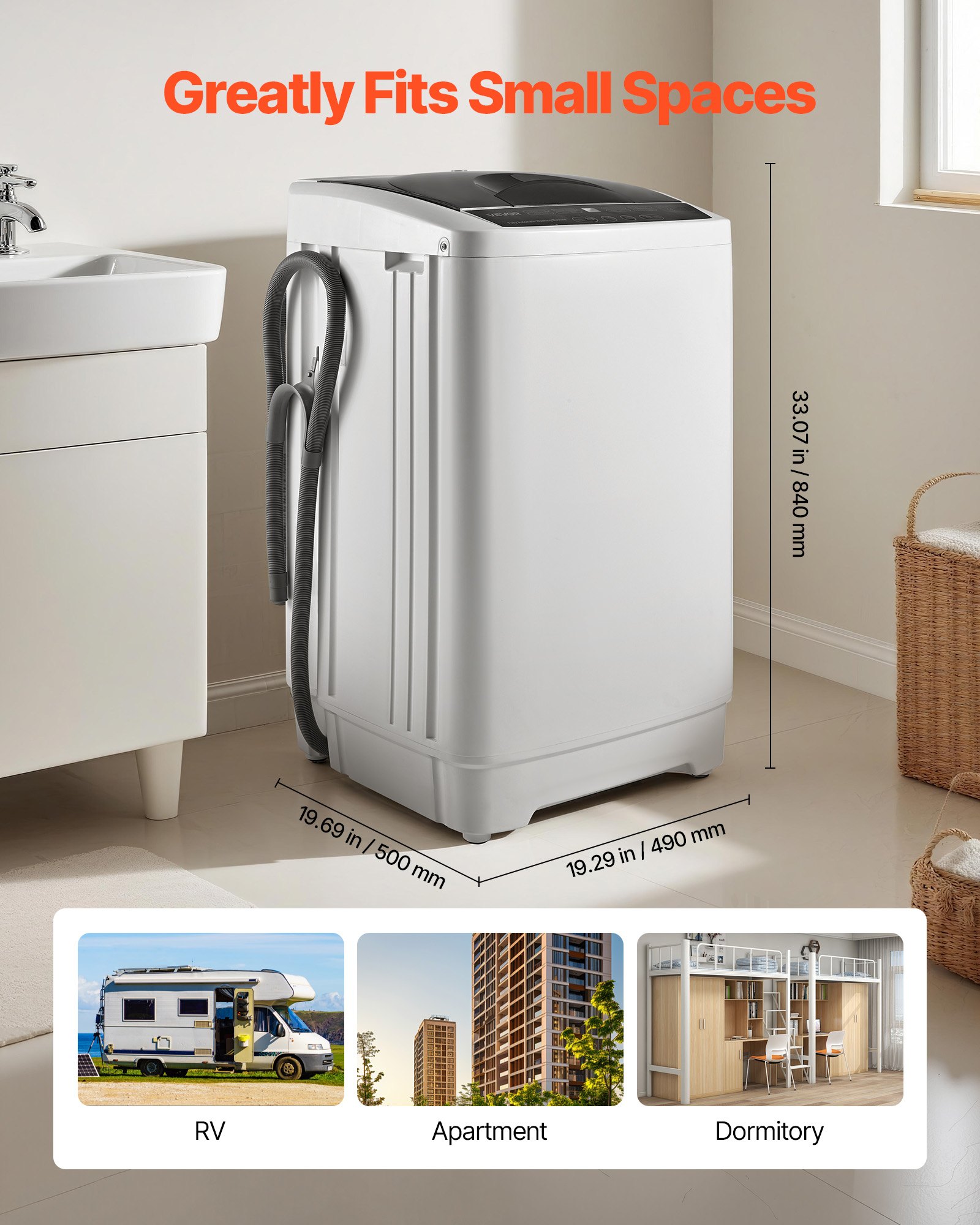 VEVOR Portable Washing Machine, Portable Washer 1.3 cu.ft with LED Display, Stainless Steel Drum, 8 Wash Programs & 6 Adjustable Water Levels, Portable Washer Machine for Apartments, RVs, and Dorms
