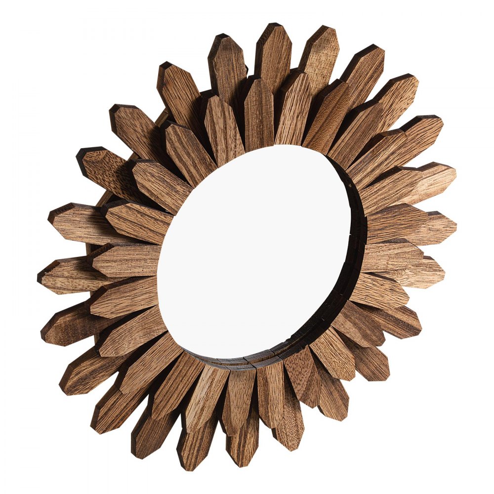 VEVOR Wall Mirror Decorative, 12-inch Rustic Wood Wall Decor Mirror, Boho Sunburst Aesthetic Mirrors for Bedroom Living Room Bathroom Entryway - Warming Gifts for New Home (Carbonized Black)