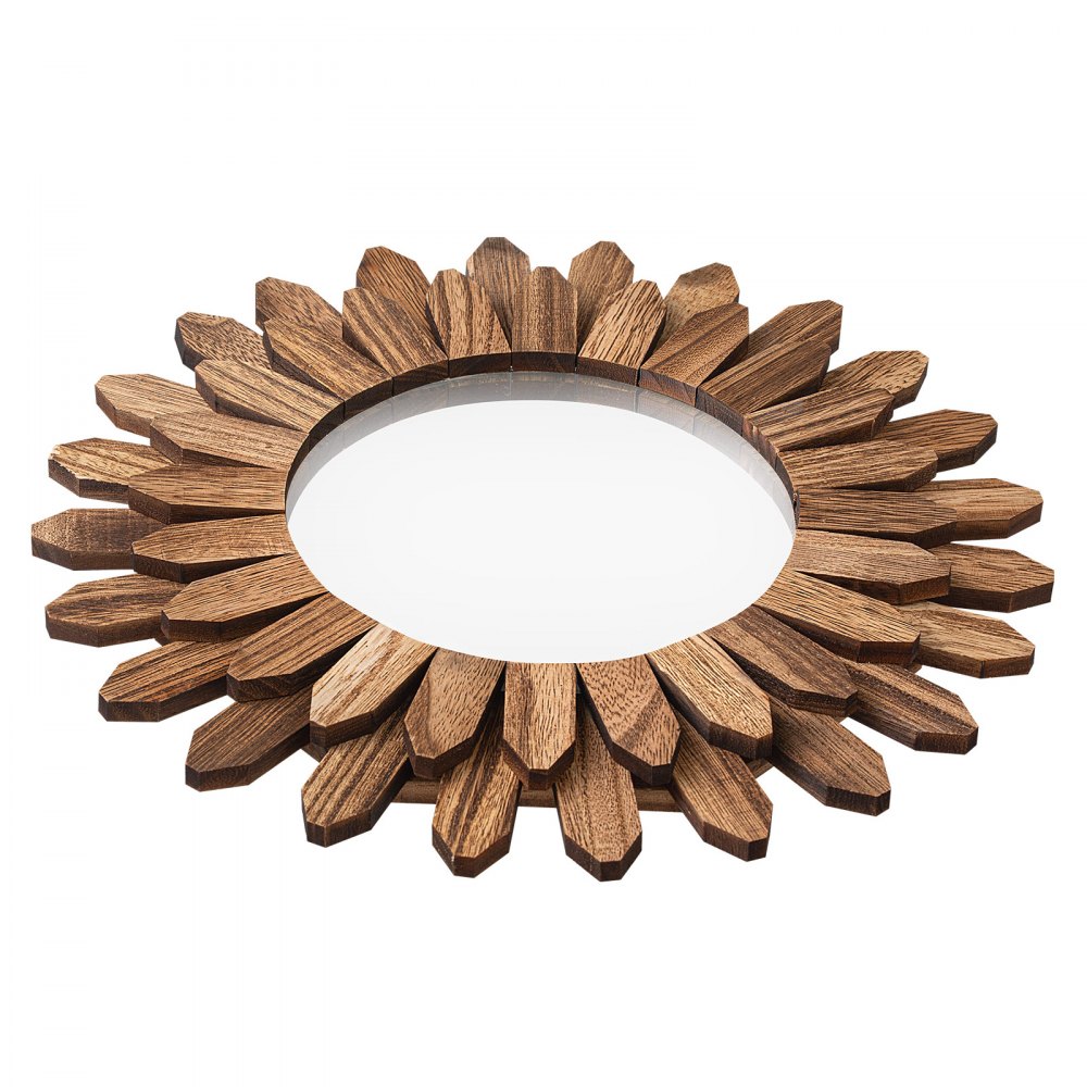VEVOR Wall Mirror Decorative, 12-inch Rustic Wood Wall Decor Mirror, Boho Sunburst Aesthetic Mirrors for Bedroom Living Room Bathroom Entryway - Warming Gifts for New Home (Carbonized Black)
