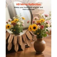 VEVOR Wall Mirror Decorative, 12-inch Rustic Wood Wall Decor Mirror, Boho Sunburst Aesthetic Mirrors for Bedroom Living Room Bathroom Entryway - Warming Gifts for New Home (Carbonized Black)