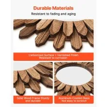 VEVOR Wall Mirror Decorative, 12-inch Rustic Wood Wall Decor Mirror, Boho Sunburst Aesthetic Mirrors for Bedroom Living Room Bathroom Entryway - Warming Gifts for New Home (Carbonized Black)