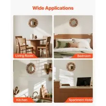 VEVOR Wall Mirror Decorative, 12-inch Rustic Wood Wall Decor Mirror, Boho Sunburst Aesthetic Mirrors for Bedroom Living Room Bathroom Entryway - Warming Gifts for New Home (Carbonized Black)