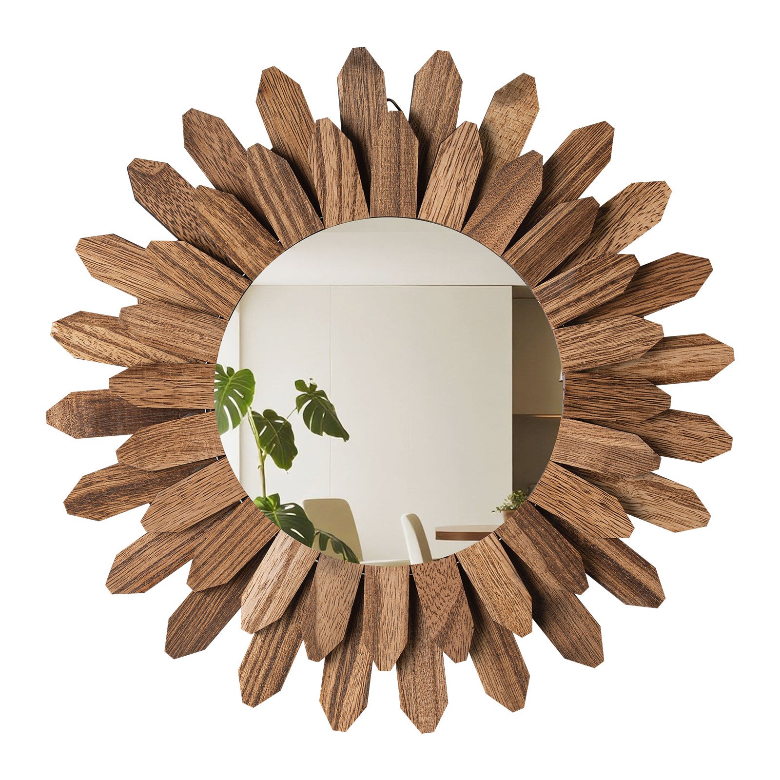 VEVOR Wall Mirror Decorative, 12-inch Rustic Wood Wall Decor Mirror, Boho Sunburst Aesthetic Mirrors for Bedroom Living Room Bathroom Entryway - Warming Gifts for New Home (Carbonized Black)