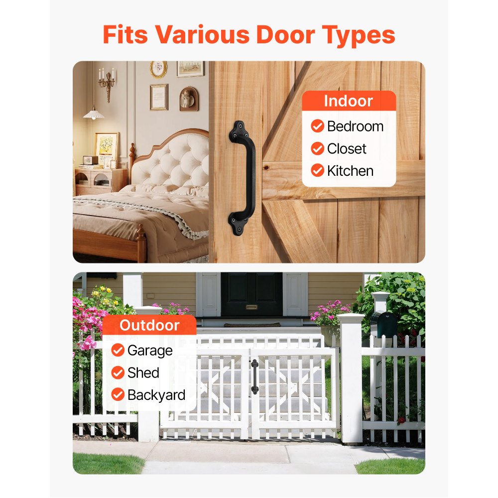 VEVOR Barn Door Handle, 9 in Rustic Fence Gate Handle, Rust-Resistant Coating, Heavy Duty Carbon Steel Outdoor Gate Handles, Easy to Install, Metal Sliding Door Pulls for Garage Shed Closet Pantry