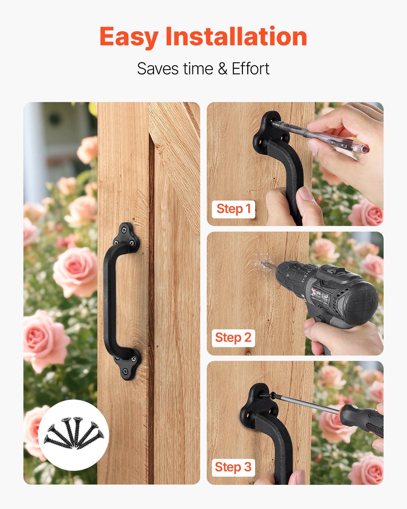 VEVOR Barn Door Handle, 9 in Rustic Fence Gate Handle, Rust-Resistant Coating, Heavy Duty Carbon Steel Outdoor Gate Handles, Easy to Install, Metal Sliding Door Pulls for Garage Shed Closet Pantry