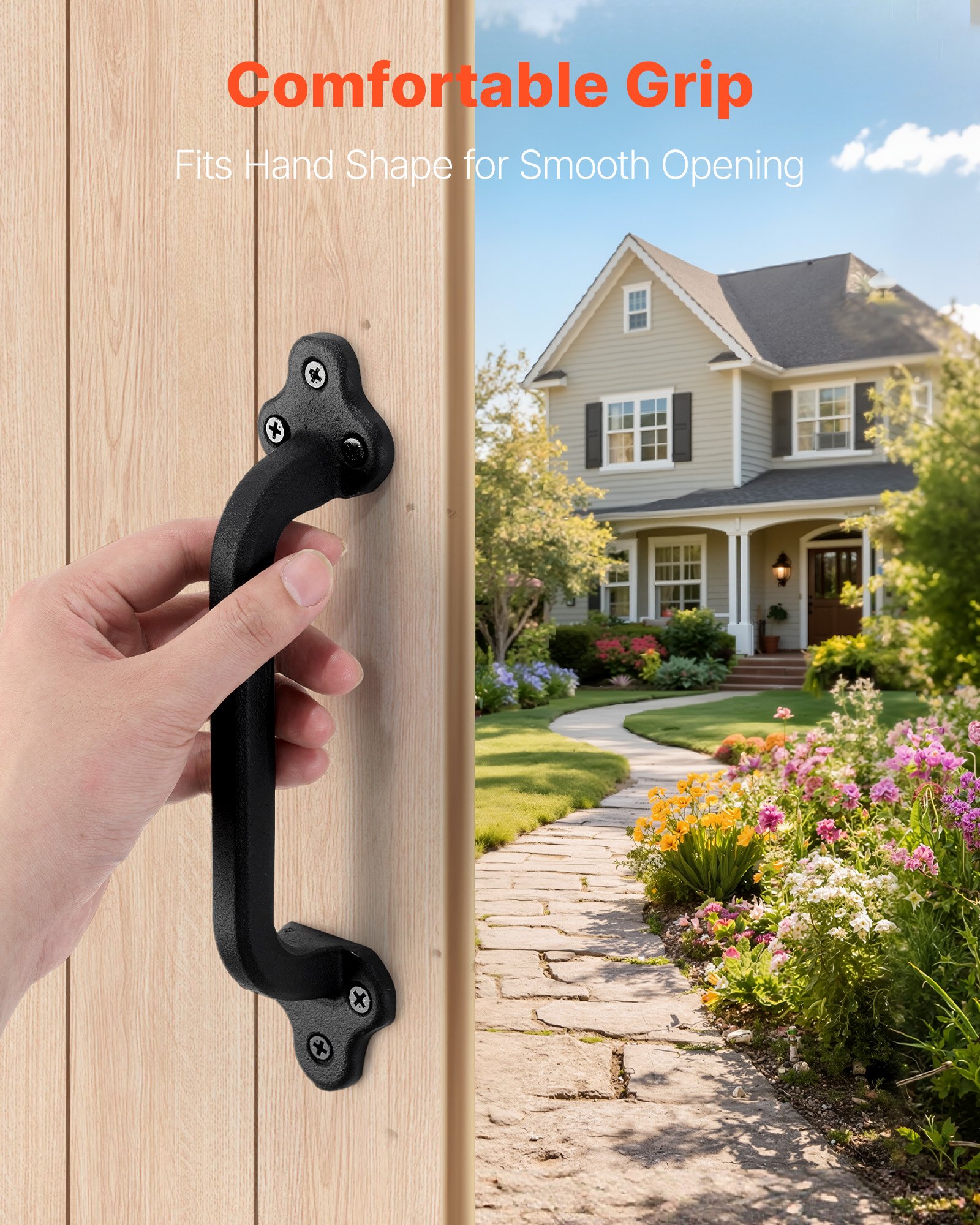 VEVOR Barn Door Handle, 9 in Rustic Fence Gate Handle, Rust-Resistant Coating, Heavy Duty Carbon Steel Outdoor Gate Handles, Easy to Install, Metal Sliding Door Pulls for Garage Shed Closet Pantry