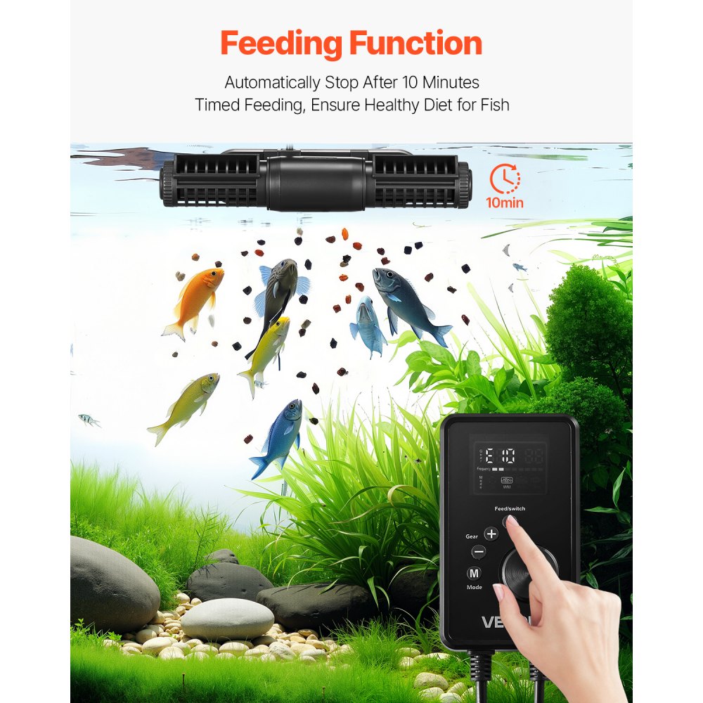 VEVOR Aquarium Wave Maker, 15W, 1428 GPH Adjustable Cross Flow Pump with Controller, Magnetic DC 24V Aquarium Powerhead, Strong Magnetic Base, 360° Rotating Wavemaker, for Saltwater Marine Freshwater