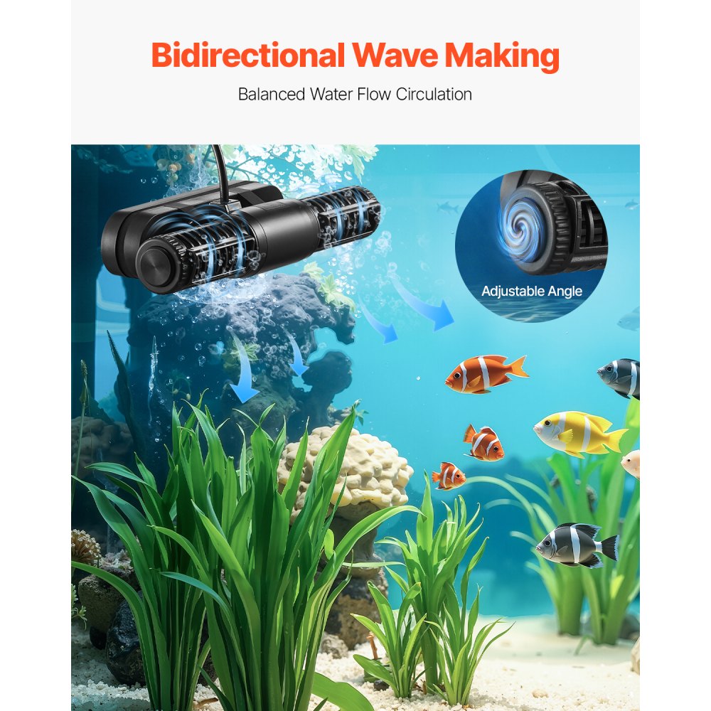 VEVOR Aquarium Wave Maker, 25W, 2380 GPH Adjustable Cross Flow Pump with Controller, Magnetic DC 24V Aquarium Powerhead, Strong Magnetic Base, 360° Rotating Wavemaker, for Saltwater Marine Freshwater