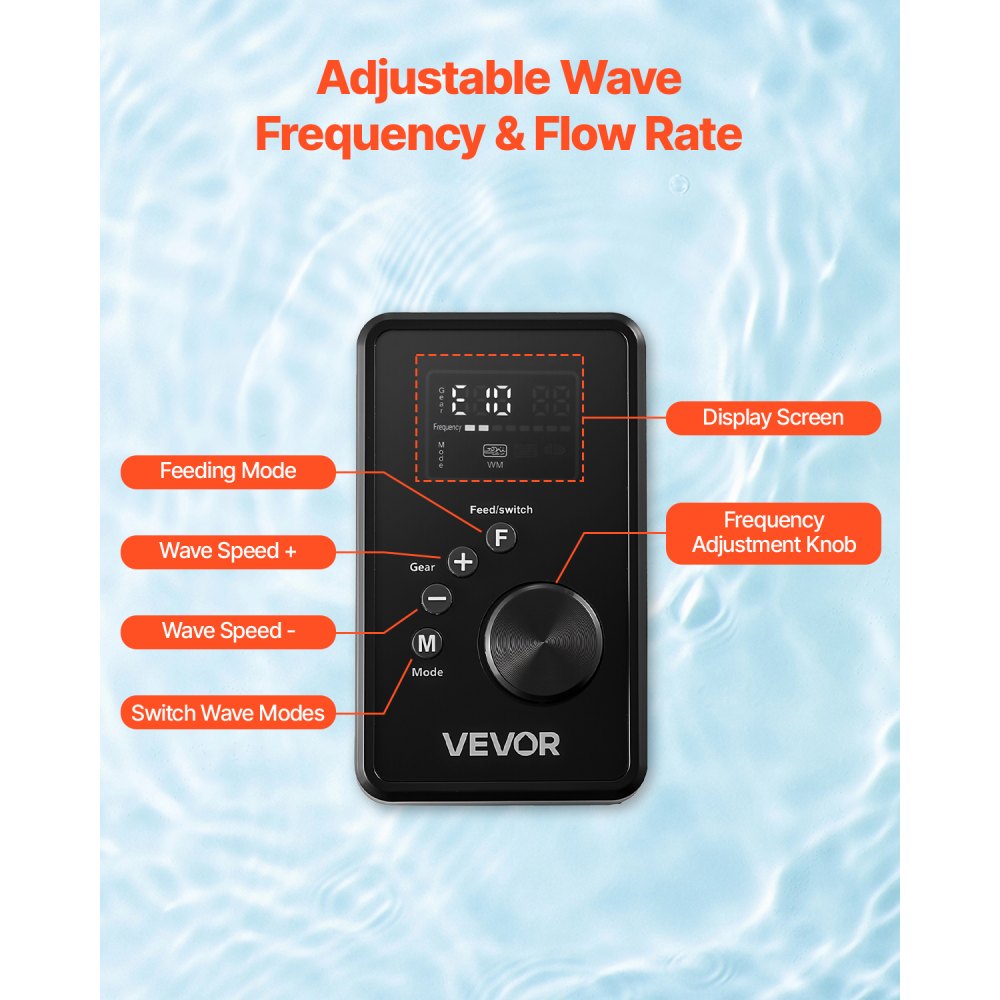 VEVOR Aquarium Wave Maker, 25W, 2380 GPH Adjustable Cross Flow Pump with Controller, Magnetic DC 24V Aquarium Powerhead, Strong Magnetic Base, 360° Rotating Wavemaker, for Saltwater Marine Freshwater