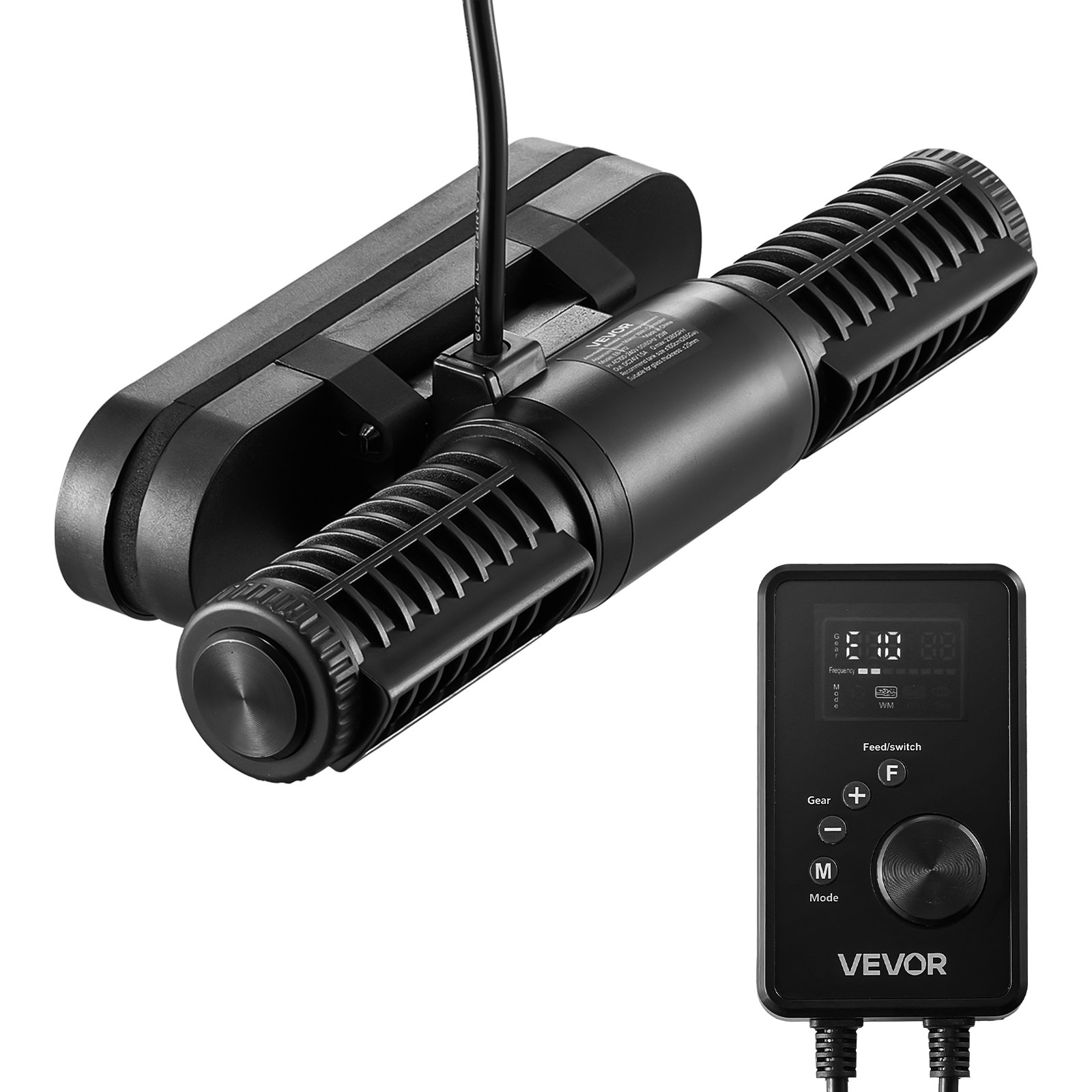 VEVOR Aquarium Wave Maker, 25W, 2380 GPH Adjustable Cross Flow Pump with Controller, Magnetic DC 24V Aquarium Powerhead, Strong Magnetic Base, 360° Rotating Wavemaker, for Saltwater Marine Freshwater