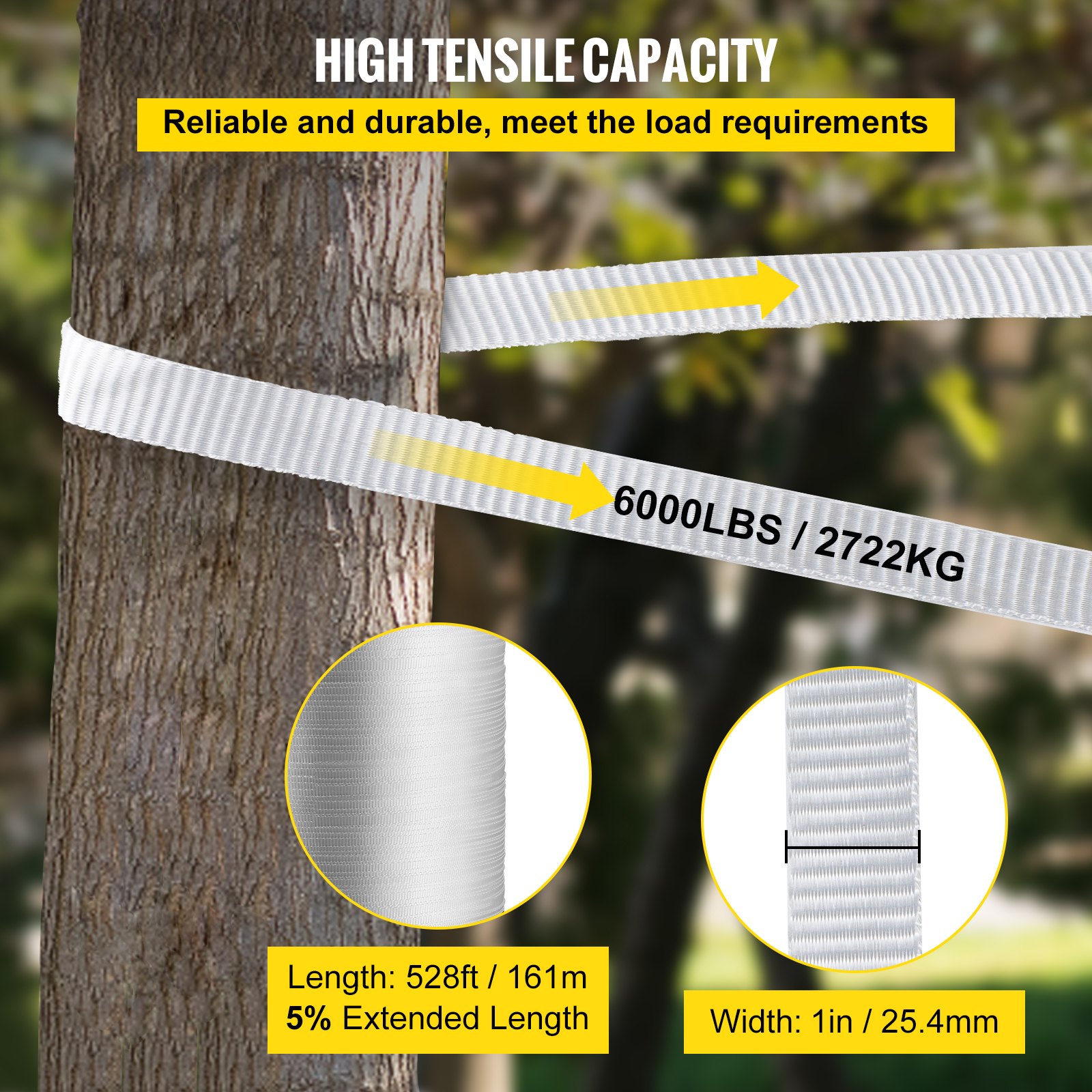 VEVOR 2722 kg Polyester Pull Tape,25.4mm x 161m Flat Tape for Wire & Cable Conduit Work Variable Functions, Flat Rope for Pulling/Loading/Packing in Any Weather CONDITON