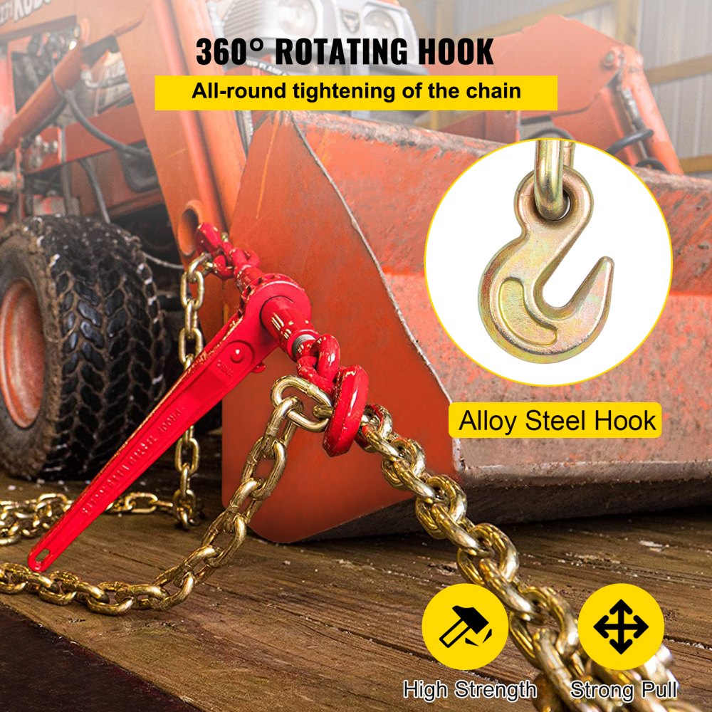 VEVOR Chain Load Binder, 5/16"-3/8" Tie Down Kit w/ 8800LBS Working Load Capacity & Two Grab Hooks, Includes (2) Ratchet Binders - (2) 21' Grade 80 Chains, Transport Load Package for Hauling, Towing