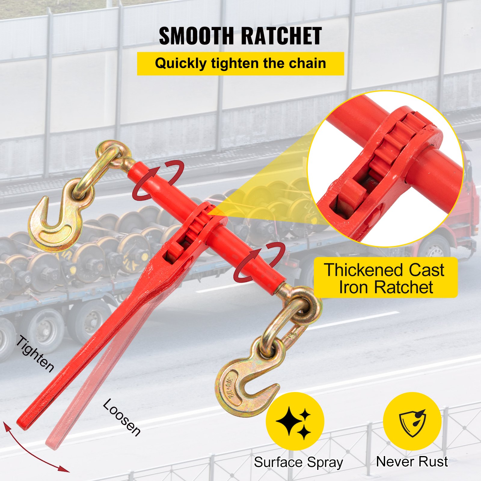 VEVOR Chain Load Binder, 5/16"-3/8" Tie Down Kit w/ 8800LBS Working Load Capacity & Two Grab Hooks, Includes (2) Ratchet Binders - (2) 21' Grade 80 Chains, Transport Load Package for Hauling, Towing