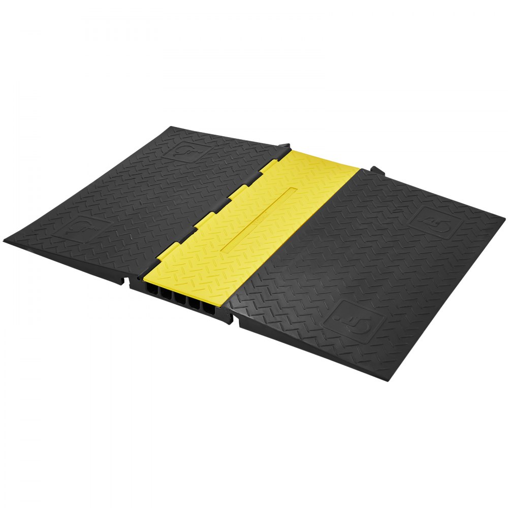 VEVOR cable protector ramp, black and yellow, chevron pattern, multiple channels, solid construction.
