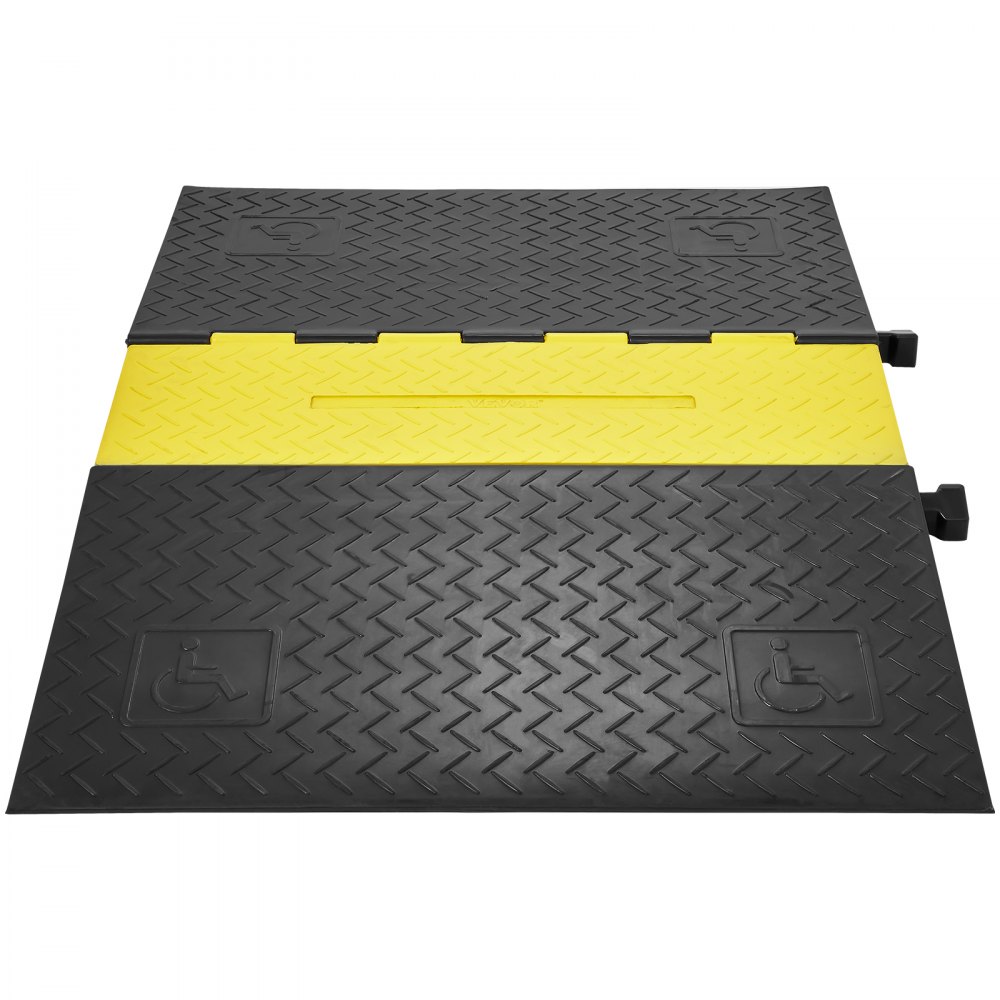 VEVOR cable protector ramp with yellow and black diamond tread, featuring wheelchair symbols.