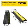 VEVOR Cable Protector Ramp, 4 Packs 2 Channels Speed Bump Hump, 101x24.5x5 cm Rubber Modular Speed Bump Rated 4989.5 kg Load Capacity, Protective Wire Cord Ramp Driveway Rubber Traffic Speed Bumps Cable Protector