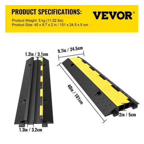 VEVOR Cable Protector Ramp, 5 Packs 2 Channels Speed Bump Hump, Rubber Modular Speed Bump Rated 11000 LBS Load Capacity, Protective Wire Cord Ramp Driveway Rubber Traffic Speed Bumps Cable Protector