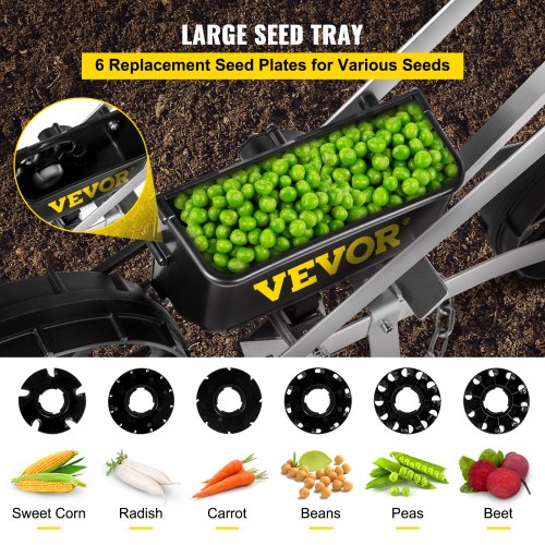 VEVOR Garden Seeder, Metal Precision Garden Push Seeder With 6 Seed Plates, Walk-Behind Row Crop Planter, Manual Garden Lawn Spreader for Sowing Seeds, Backyard Agriculture for Various Seeds