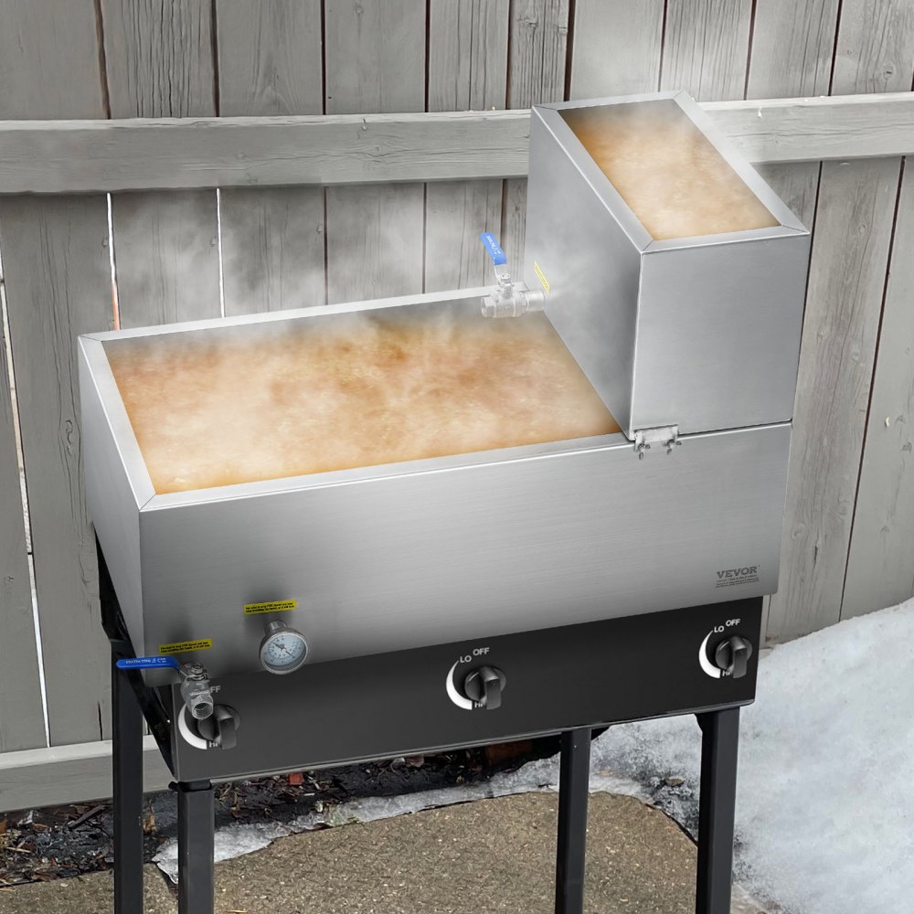 VEVOR Maple Syrup Evaporator Pan, 19.6 Gallon, 285 Cups of 8.8oz Maple Syrup, Flat Evaporator Pan with Thermometer, 2 Valves and 3 Heating Methods, 304 Stainless Steel Maple Syrup Pan for Home, Outdoor