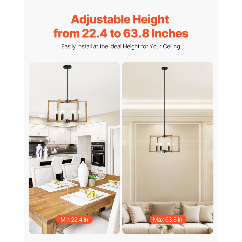 VEVOR 6-Light Chandelier, Metal Farmhouse Chandelier, Adjustable Height, Dining Room Hanging Light Fixture for Ceilings, Modern Chandelier for Bedroom, Foyer, Hall, Kitchen, Living Room and Entryway