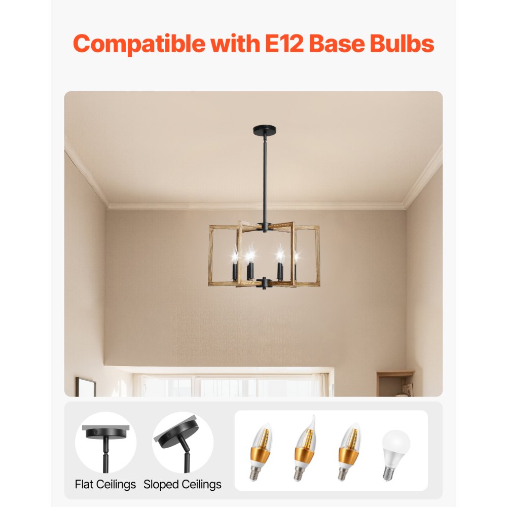 VEVOR 6-Light Chandelier, Metal Farmhouse Chandelier, Adjustable Height, Dining Room Hanging Light Fixture for Ceilings, Modern Chandelier for Bedroom, Foyer, Hall, Kitchen, Living Room and Entryway