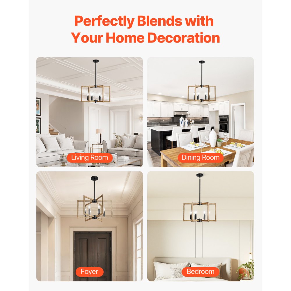 VEVOR 6-Light Chandelier, Metal Farmhouse Chandelier, Adjustable Height, Dining Room Hanging Light Fixture for Ceilings, Modern Chandelier for Bedroom, Foyer, Hall, Kitchen, Living Room and Entryway