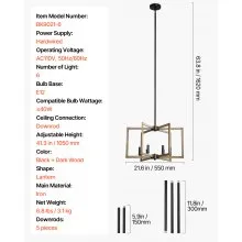 6-Light Chandelier Metal Modern Chandelier Adjustable Height for Ceilings