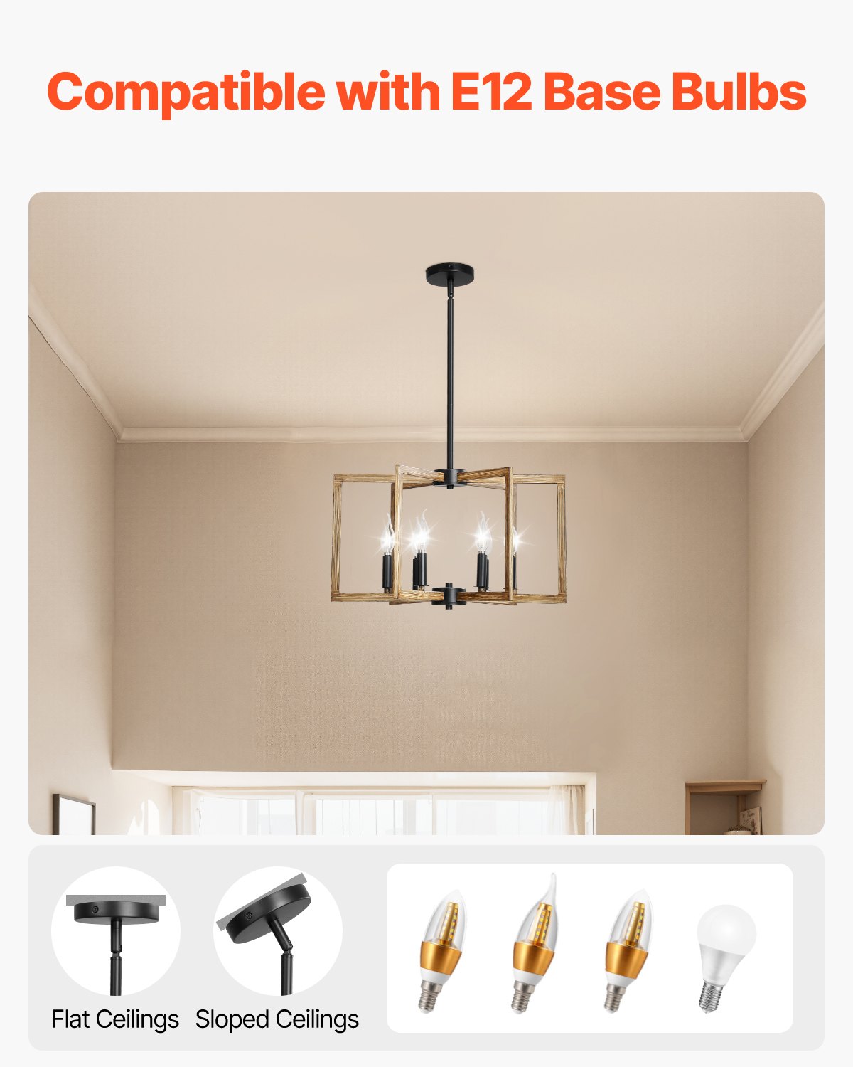 VEVOR 6-Light Chandelier, Metal Farmhouse Chandelier, Adjustable Height, Dining Room Hanging Light Fixture for Ceilings, Modern Chandelier for Bedroom, Foyer, Hall, Kitchen, Living Room and Entryway