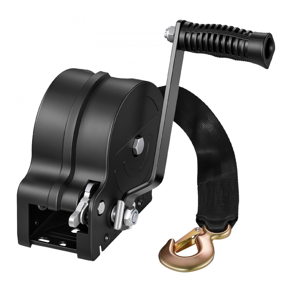 VEVOR Boat Winch, 726 kg Hand Winch, Heavy Duty Manual Rope Crank with 6.1m Orange Polyester Strap, Portable Two-Way Ratchet, 2 Speed Switchable, Anti-Slip Handle Gear for Boat Trailer ATV Towing