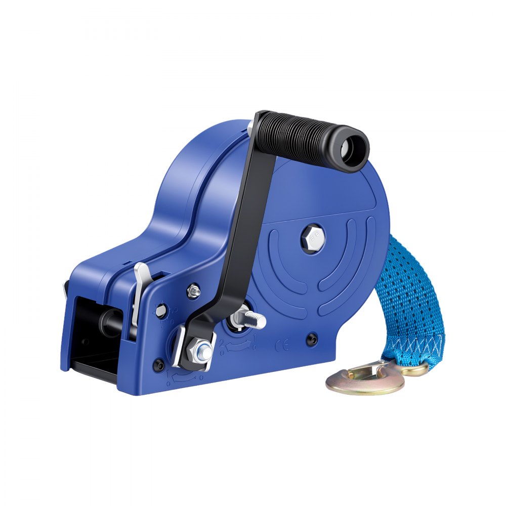 VEVOR Boat Winch, 1588 kg Hand Winch, Heavy Duty Manual Rope Crank with 6.1m Gray-Black Polyester Strap, Portable Two-Way Ratchet, Anti-Slip Handle Gear for Boat Trailer ATV Towing