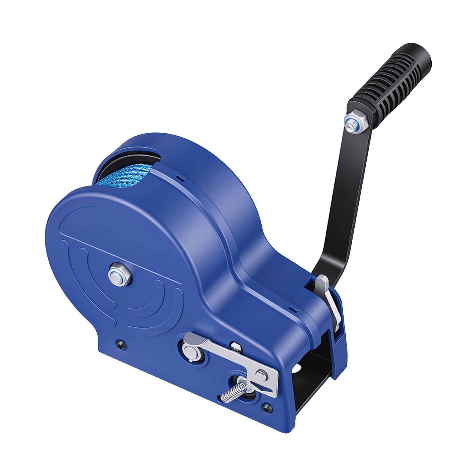 VEVOR Boat Winch, 1588 kg Hand Winch, Heavy Duty Manual Rope Crank with 6.1m Gray-Black Polyester Strap, Portable Two-Way Ratchet, Anti-Slip Handle Gear for Boat Trailer ATV Towing