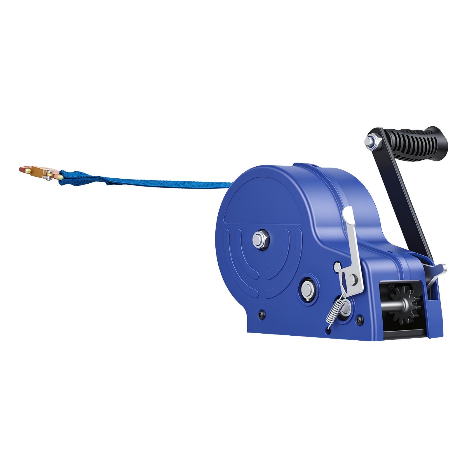 VEVOR Boat Winch, 1588 kg Hand Winch, Heavy Duty Manual Rope Crank with 6.1m Gray-Black Polyester Strap, Portable Two-Way Ratchet, Anti-Slip Handle Gear for Boat Trailer ATV Towing
