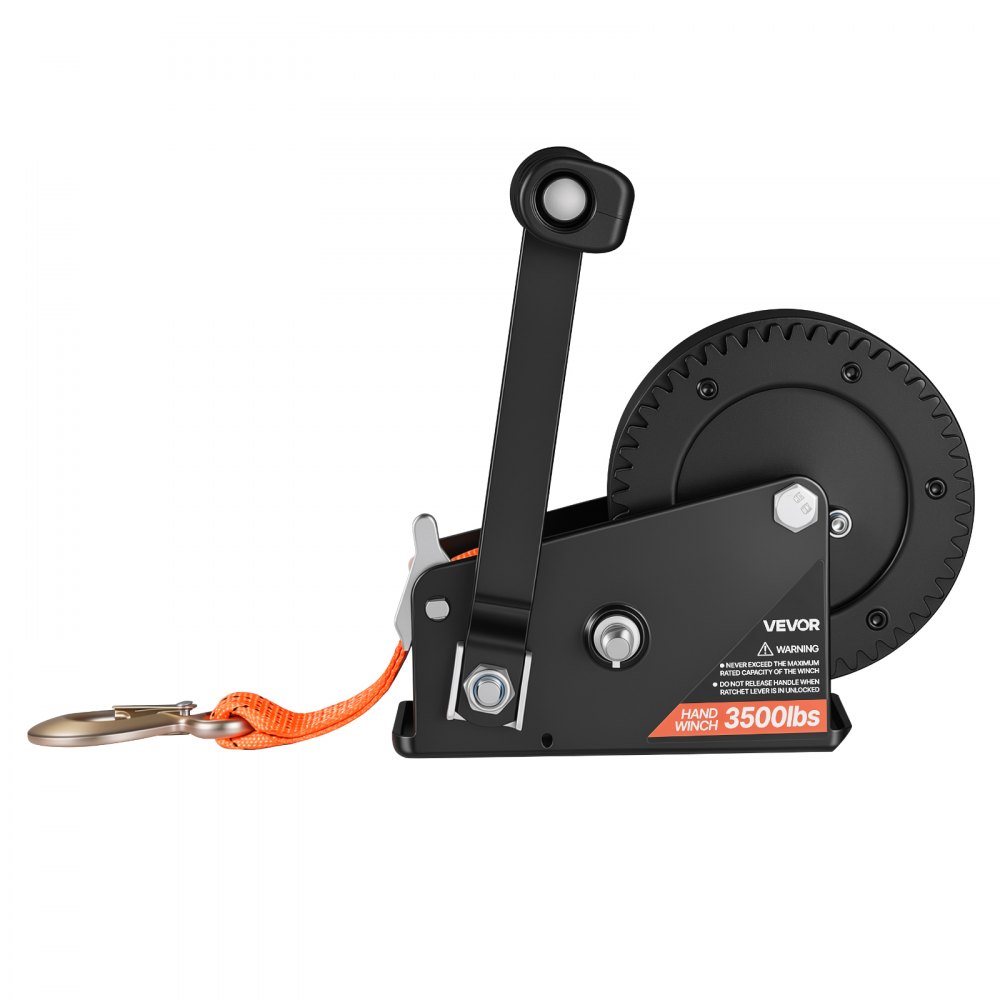 VEVOR Boat Winch, 1588 kg Hand Winch, Heavy Duty Manual Rope Crank with 6.1m Orange Polyester Strap, Portable Two-Way Ratchet, 2 Speed Switchable, Anti-Slip Handle Gear for Boat Trailer ATV Towing