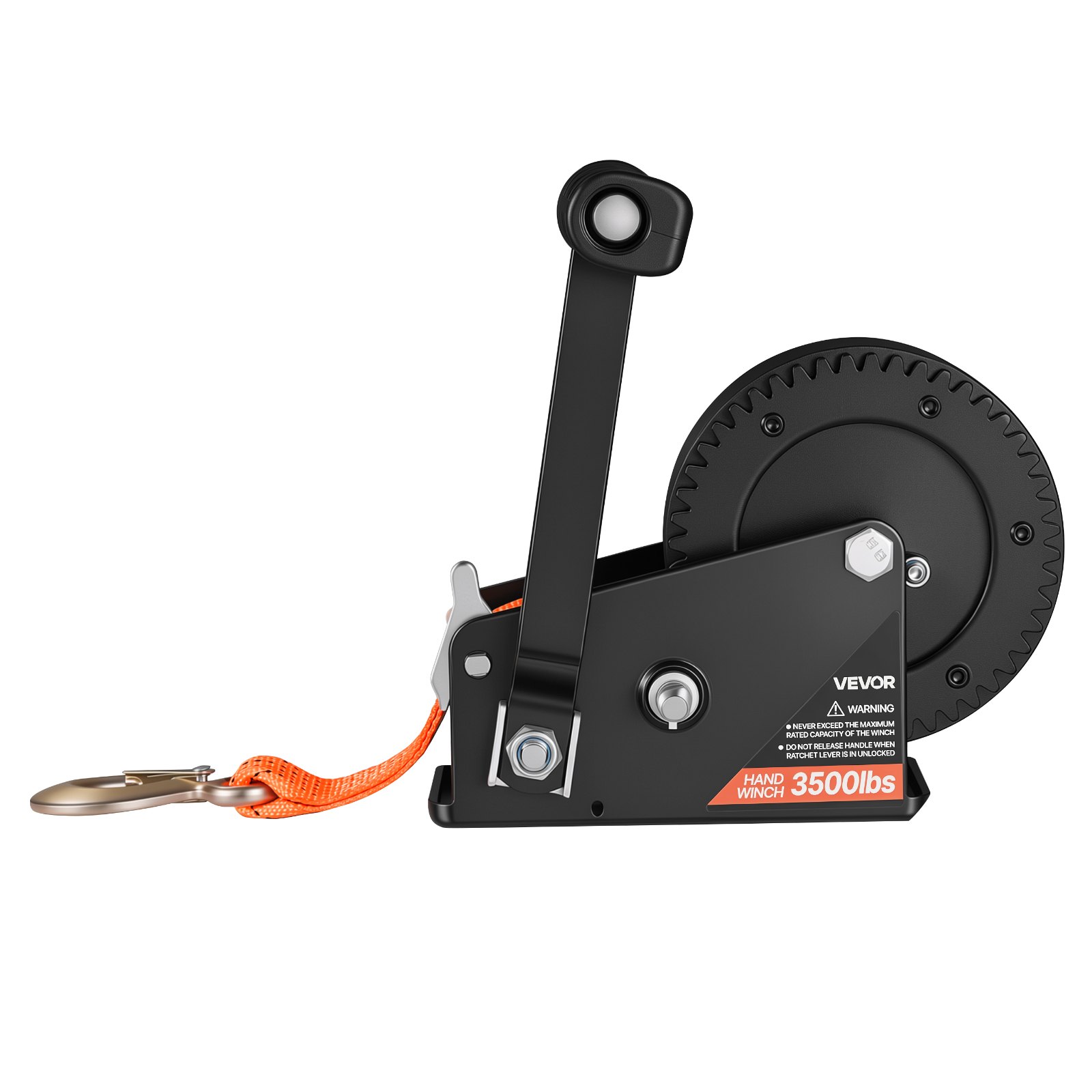 VEVOR Boat Winch, 1588 kg Hand Winch, Heavy Duty Manual Rope Crank with 6.1m Orange Polyester Strap, Portable Two-Way Ratchet, 2 Speed Switchable, Anti-Slip Handle Gear for Boat Trailer ATV Towing