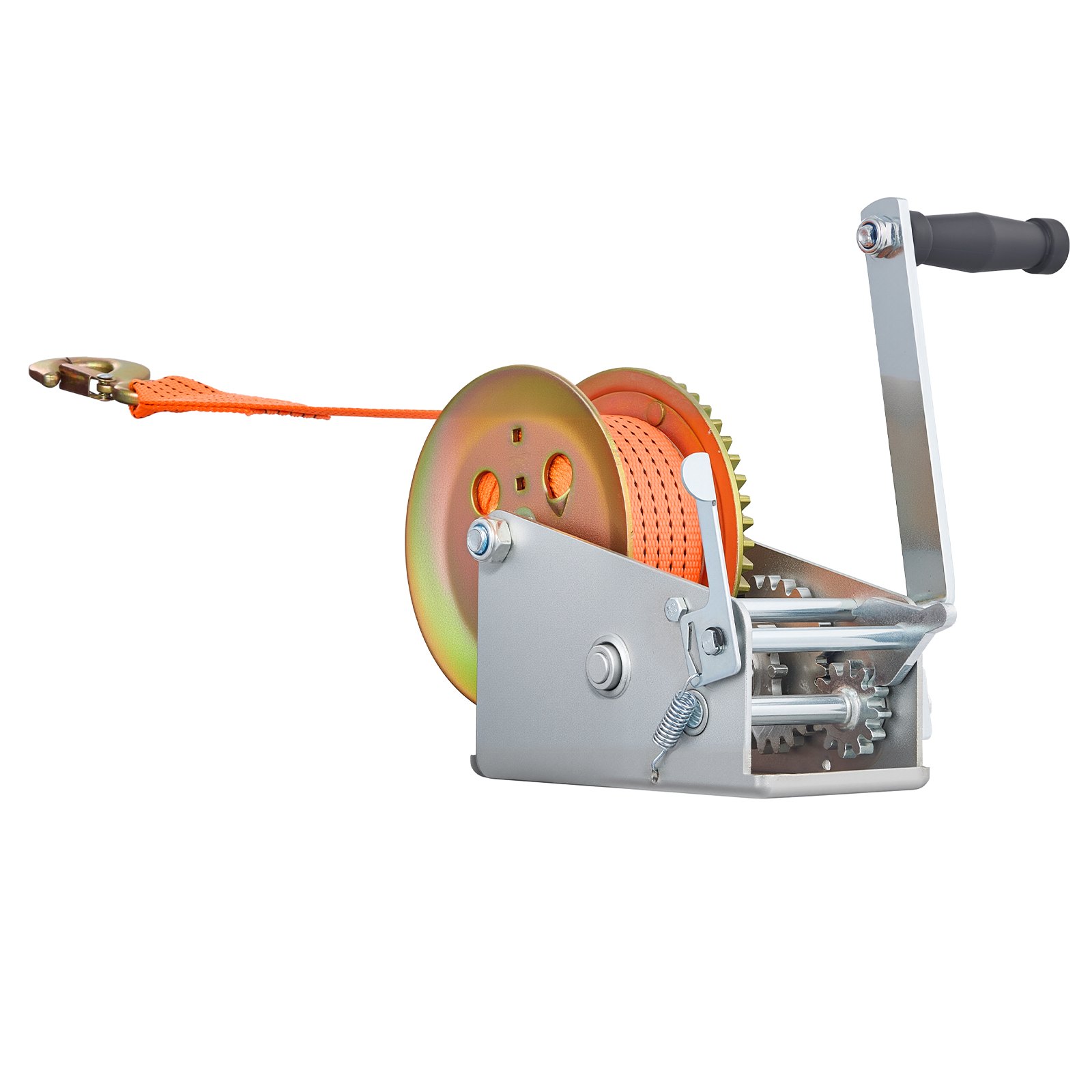 VEVOR Boat Winch, 1588 kg Hand Winch, Heavy Duty Manual Rope Crank with 6.1m Orange Polyester Strap, Portable Two-Way Ratchet, 2 Speed Switchable, Anti-Slip Handle Gear for Boat Trailer ATV Towing