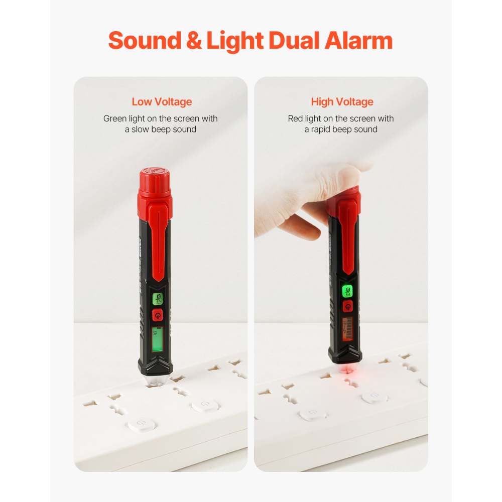 VEVOR Voltage Tester, Non-Contact Voltage Detector with Adjustable Sensitivity, Dual Range AC 12V-1000V/48V-1000V Live & Null Wire Tester Pen with Visual and Audible Alarms, CAT III 1000V Rating