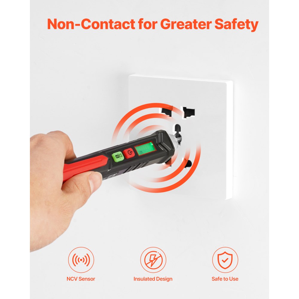 VEVOR Voltage Tester, Non-Contact Voltage Detector with Adjustable Sensitivity, Dual Range AC 12V-1000V/48V-1000V Live & Null Wire Tester Pen with Visual and Audible Alarms, CAT III 1000V Rating