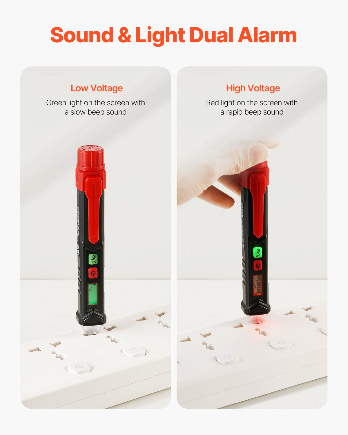 VEVOR Voltage Tester, Non-Contact Voltage Detector with Adjustable Sensitivity, Dual Range AC 12V-1000V/48V-1000V Live & Null Wire Tester Pen with Visual and Audible Alarms, CAT III 1000V Rating