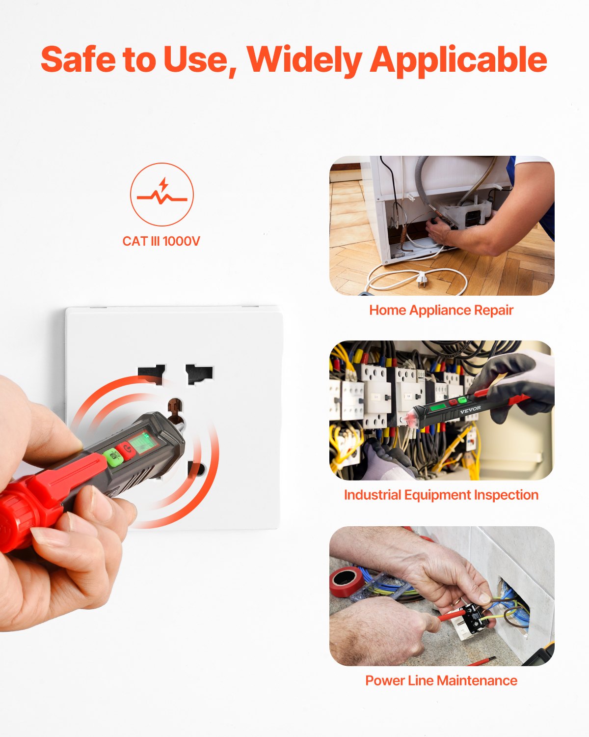 VEVOR Voltage Tester, Non-Contact Voltage Detector with Adjustable Sensitivity, Dual Range AC 12V-1000V/48V-1000V Live & Null Wire Tester Pen with Visual and Audible Alarms, CAT III 1000V Rating