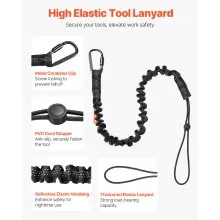 VEVOR 5 Pack Tool Lanyard Fall Protection Tools Leash with Screw Lock Carabiner