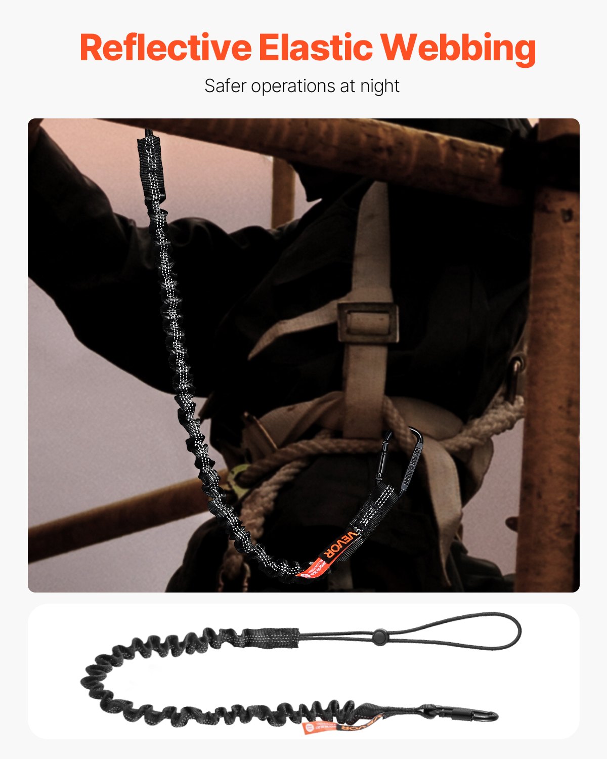 VEVOR 5 Pack Tool Lanyard, Safety Fall Protection Tools Leash with Aluminum Screw Lock Carabiner, 36.61" to 70.87" Retractable Tool Tether for Construction Roofing, Maximum Weight Limit 19.8LBS / 9KG