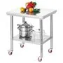VEVOR rozsdamentes acél asztal, 60 x 76 cm-es étel-előkészítő munkaasztal kerekekkel, konyhai előkészítő asztal állítható alsó polccal, kereskedelmi konyhába, étterembe, szállodába és garázsba, kültéri használatra