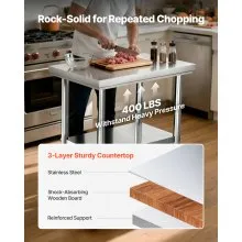 VEVOR Stainless Steel Table, 60 x 76 cm Food Prep Worktable with Wheels, Kitchen Prep Table with Adjustable Undershelf Workstations for Commercial Kitchen, Restaurant, Hotel and Garage, Outdoor
