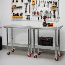 VEVOR Stainless Steel Table, 60 x 76 cm Food Prep Worktable with Wheels, Kitchen Prep Table with Adjustable Undershelf Workstations for Commercial Kitchen, Restaurant, Hotel and Garage, Outdoor